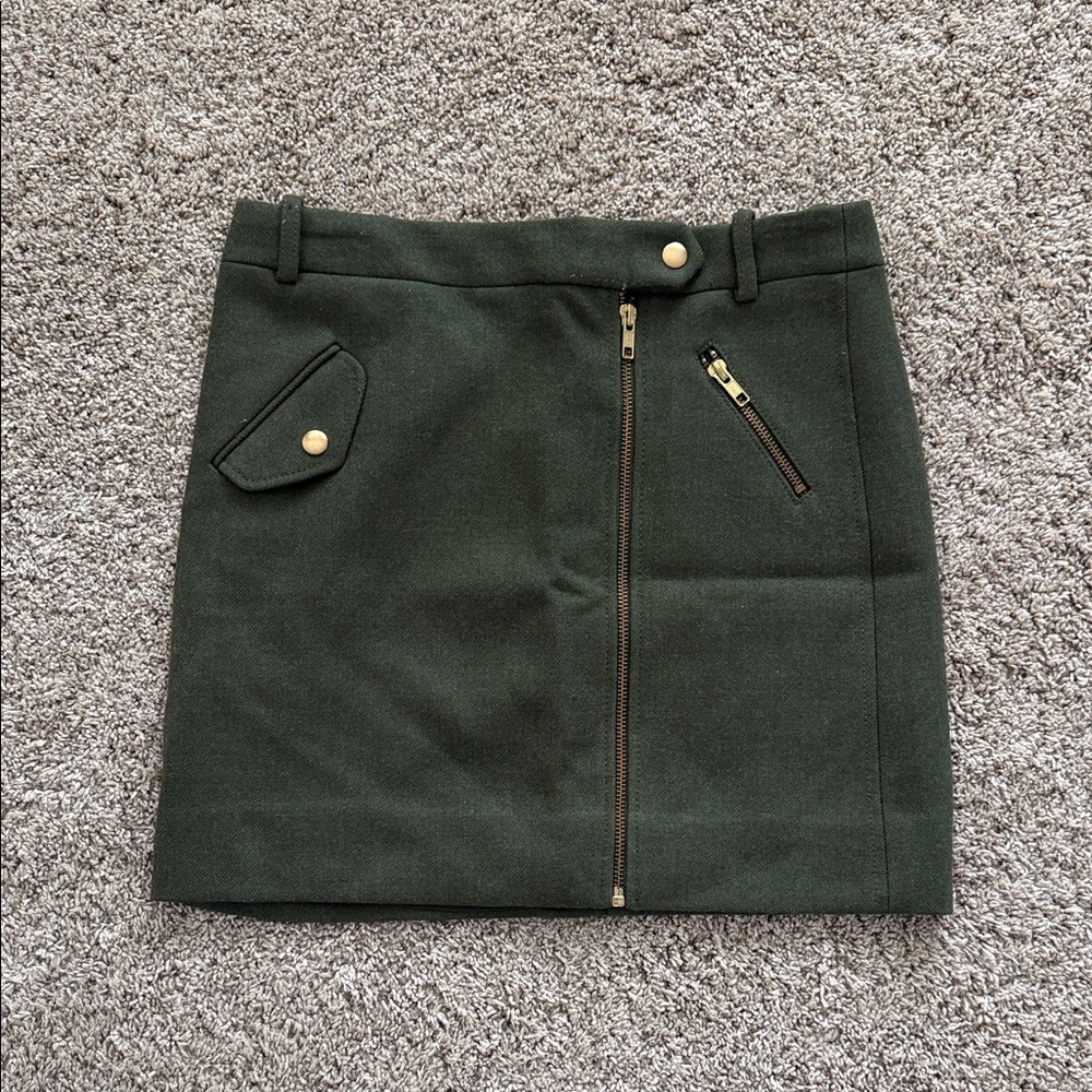JCrew Green Skirt with Zipper Detail